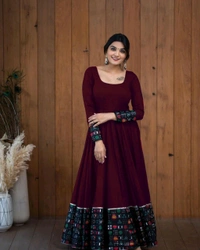 Viscose Rayon Stitched Anarkali Gown (Blue) - Tawny Port, XXXL