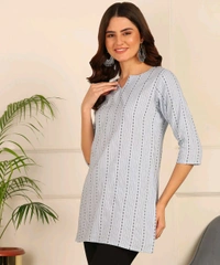Women Striped Pure Cotton. Straight Kurta (Purple) - Alto, M