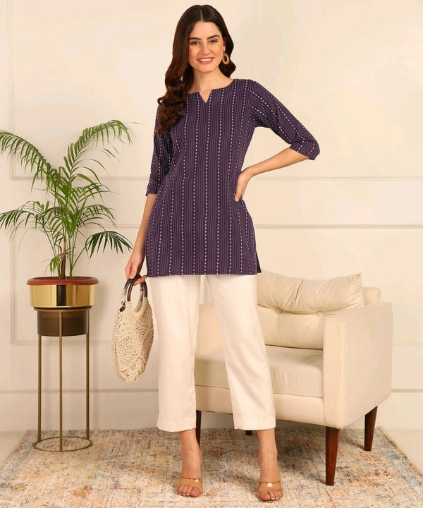 Women Striped Pure Cotton. Straight Kurta (Purple) - Eggplant, S