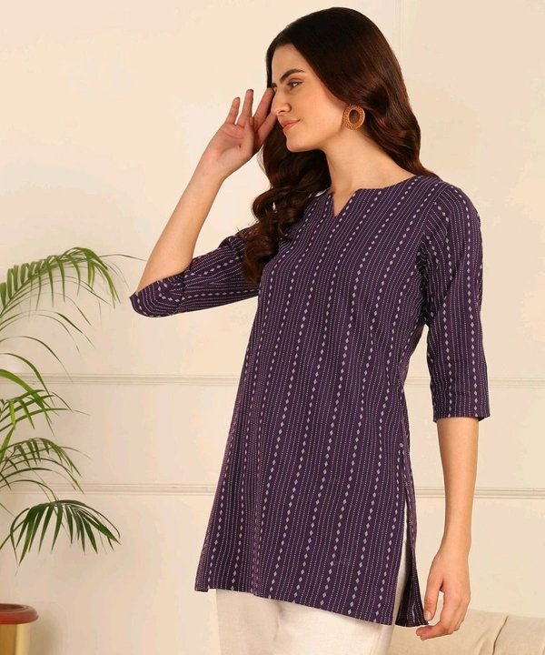 Women Striped Pure Cotton. Straight Kurta (Purple) - Eggplant, S