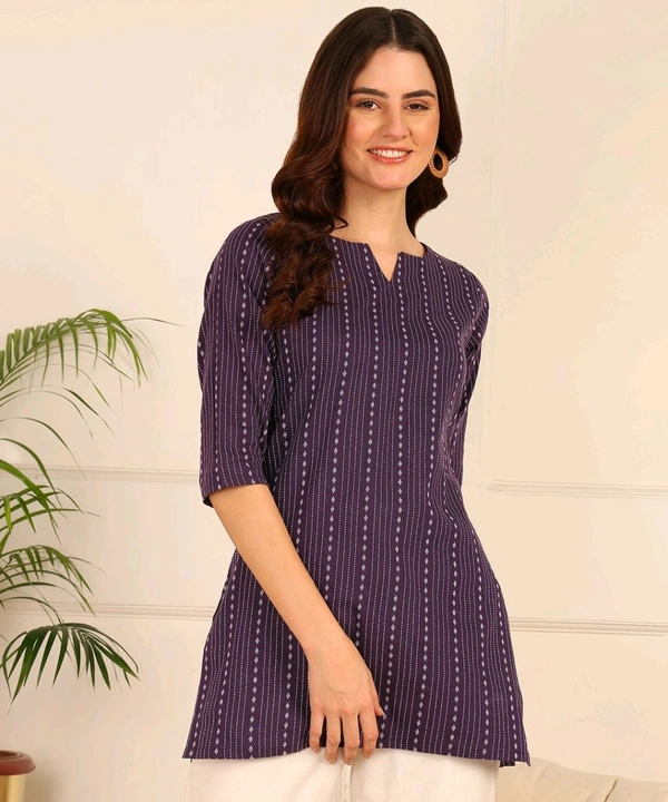 Women Striped Pure Cotton. Straight Kurta (Purple) - Eggplant, S