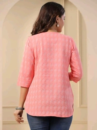 Women's Printed Short Kurti, 3/4 Sleeves - Geraldine, L