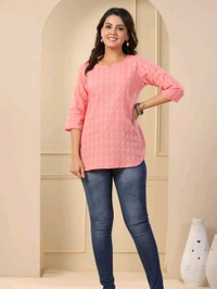 Women's Printed Short Kurti, 3/4 Sleeves - Geraldine, L