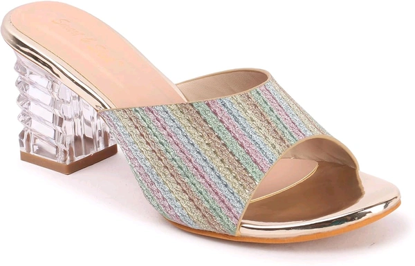 Glittery Slip-on Sandals with Transparent Heels, Multicolour - multi, 4