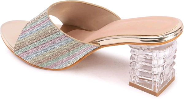 Glittery Slip-on Sandals with Transparent Heels, Multicolour - multi, 4