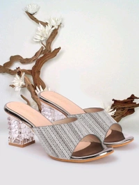 Glittery Slip-on Sandals with Transparent Heels, Multicolour - Gry, 4
