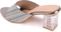 Glittery Slip-on Sandals with Transparent Heels, Multicolour - Gry, 4