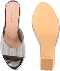 Glittery Slip-on Sandals with Transparent Heels, Multicolour - Gry, 4