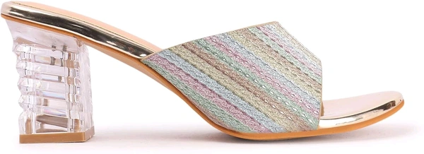 Glittery Slip-on Sandals with Transparent Heels, Multicolour - multi, 6
