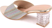 Glittery Slip-on Sandals with Transparent Heels, Multicolour - multi, 6
