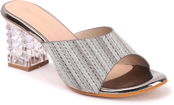 Glittery Slip-on Sandals with Transparent Heels, Multicolour - Gry, 8