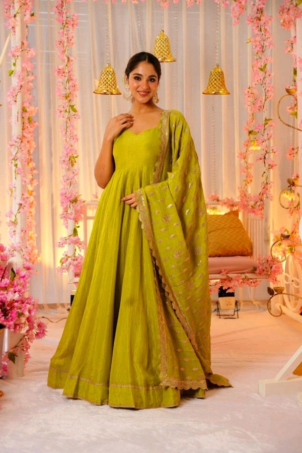 designer anarkali with sequence Embroidery work long gown with Dupatta - Galliano, L