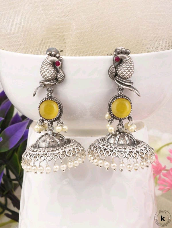 PARAKEET" PARROT JHUMKI EARRINGS Crystal Brass Jhumki Earring - Hokey Pokey