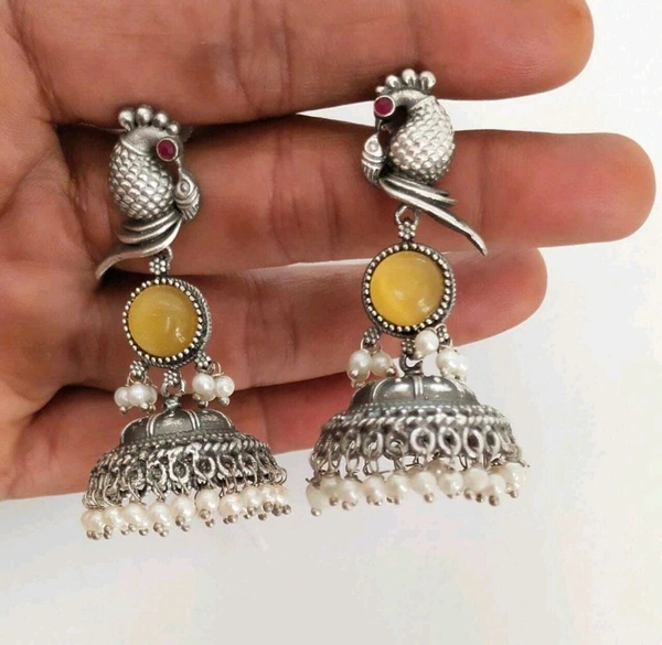 PARAKEET" PARROT JHUMKI EARRINGS Crystal Brass Jhumki Earring - Hokey Pokey