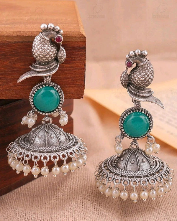 PARAKEET" PARROT JHUMKI EARRINGS Crystal Brass Jhumki Earring - Surfie Green