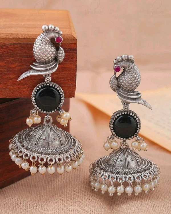 PARAKEET" PARROT JHUMKI EARRINGS Crystal Brass Jhumki Earring - Black