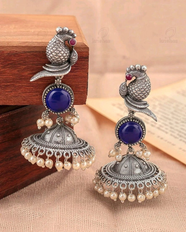 PARAKEET" PARROT JHUMKI EARRINGS Crystal Brass Jhumki Earring - Blue