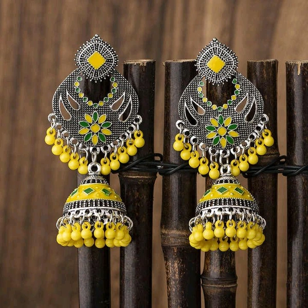 Bohemian Indian Dangle Earrings Ethnic Vintage Tassel Dangle Earrings Retro Metal Chandelier Tassel Earrings Traditional Wedding Jewelry Gifts for Women Girls - Yellow