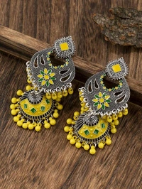 Bohemian Indian Dangle Earrings Ethnic Vintage Tassel Dangle Earrings Retro Metal Chandelier Tassel Earrings Traditional Wedding Jewelry Gifts for Women Girls - Yellow