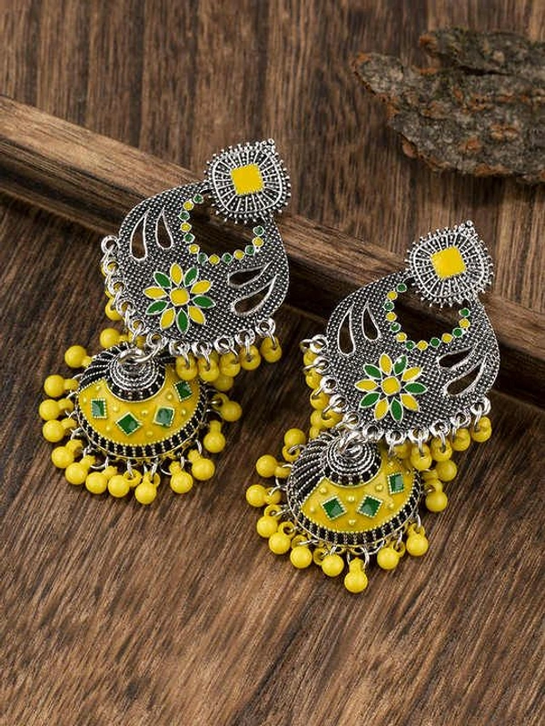 Bohemian Indian Dangle Earrings Ethnic Vintage Tassel Dangle Earrings Retro Metal Chandelier Tassel Earrings Traditional Wedding Jewelry Gifts for Women Girls - Yellow