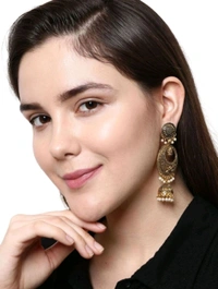 Classic Designed Gold Plated Enamelled Jhumka Earrings For Women And Girls Pearl Alloy Jhumki Earring - Putty
