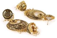 Classic Designed Gold Plated Enamelled Jhumka Earrings For Women And Girls Pearl Alloy Jhumki Earring - Putty