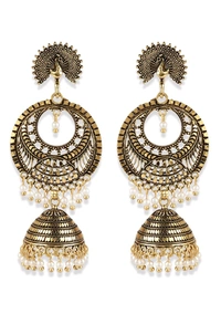 Classic Designed Gold Plated Enamelled Jhumka Earrings For Women And Girls Pearl Alloy Jhumki Earring - Tan