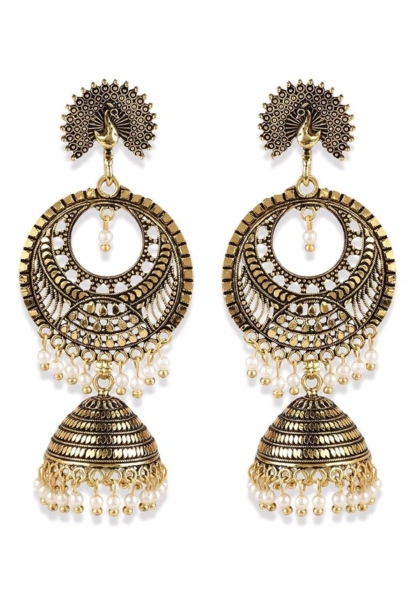 Classic Designed Gold Plated Enamelled Jhumka Earrings For Women And Girls Pearl Alloy Jhumki Earring - Tan