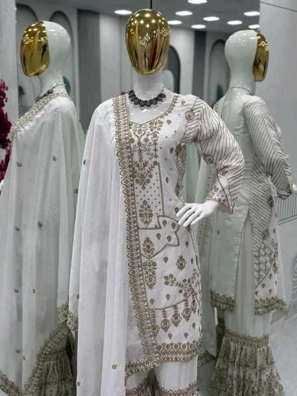 Baby pink Embroidered Suit & Sharara.set for women - White, M