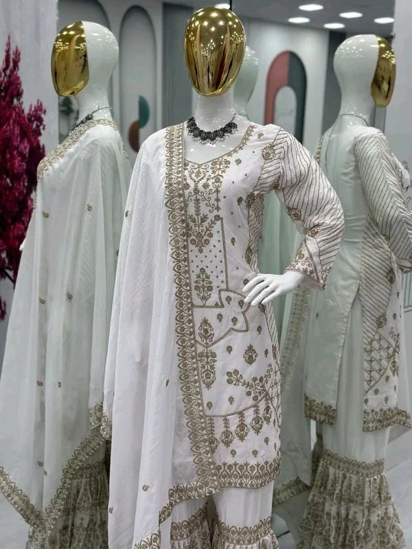 Baby pink Embroidered Suit & Sharara.set for women - White, M
