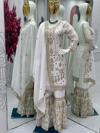 Baby pink Embroidered Suit & Sharara.set for women - White, Free Size