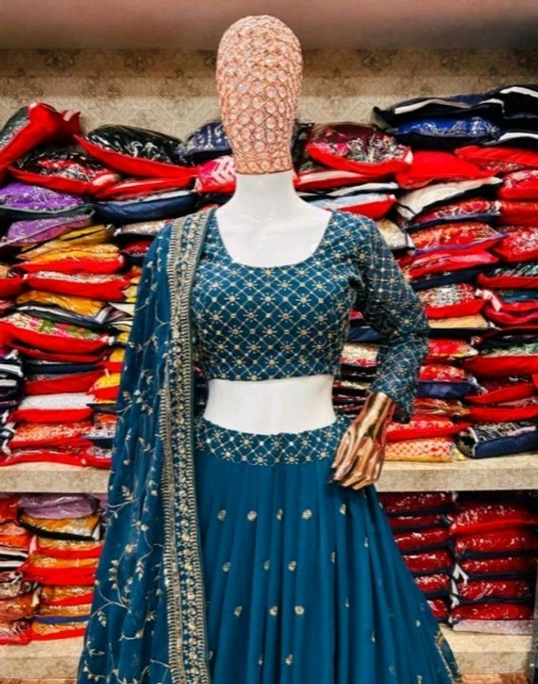 Rama Colour Heavy Gergette With Embroidery Work Lehenga Choli - Regal Blue, Free Size