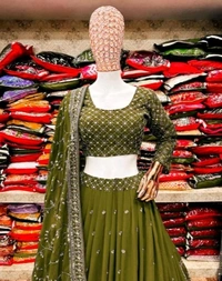 Rama Colour Heavy Gergette With Embroidery Work Lehenga Choli - Himalaya, Free Size