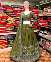 Rama Colour Heavy Gergette With Embroidery Work Lehenga Choli - Himalaya, Free Size
