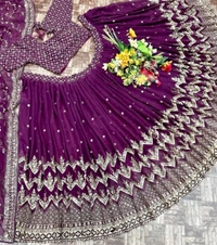 Rama Colour Heavy Gergette With Embroidery Work Lehenga Choli - Pompadour, Free Size