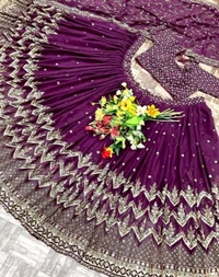 Rama Colour Heavy Gergette With Embroidery Work Lehenga Choli - Pompadour, Free Size
