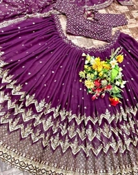 Rama Colour Heavy Gergette With Embroidery Work Lehenga Choli - Pompadour, Free Size