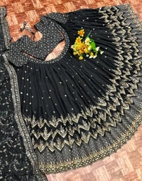 Rama Colour Heavy Gergette With Embroidery Work Lehenga Choli - Black, Free Size
