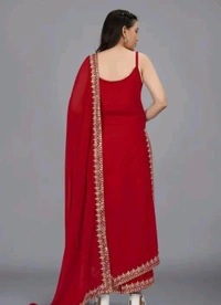 Women's Georgette Sleeveless Kurti Set With Embroidered Lace  - Maroon, S