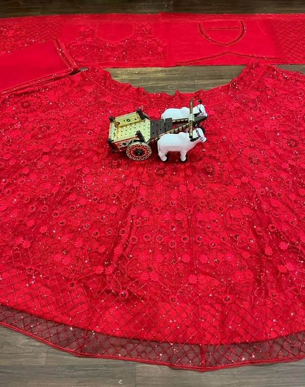 Launching Coding Sequins Work 4 meter flared Butterfly Net Lehenga - Red, Free Size
