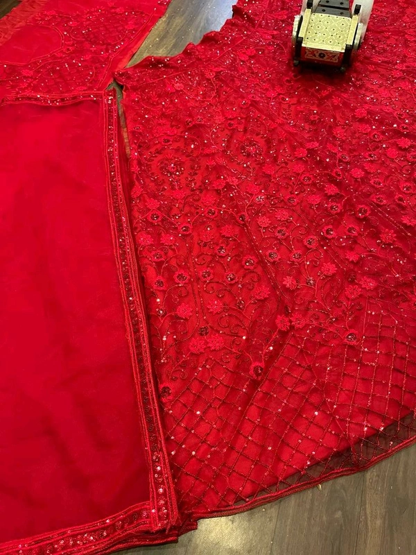 Launching Coding Sequins Work 4 meter flared Butterfly Net Lehenga - Red, Free Size