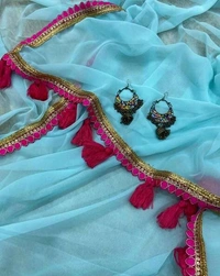 Solid/Plain Mangalagiri Georgette Saree (Pack of 2, Black, Pink) - Fountain Blue, Free Size