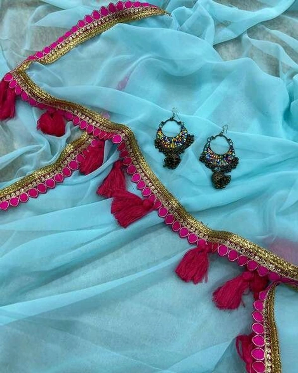 Solid/Plain Mangalagiri Georgette Saree (Pack of 2, Black, Pink) - Fountain Blue, Free Size