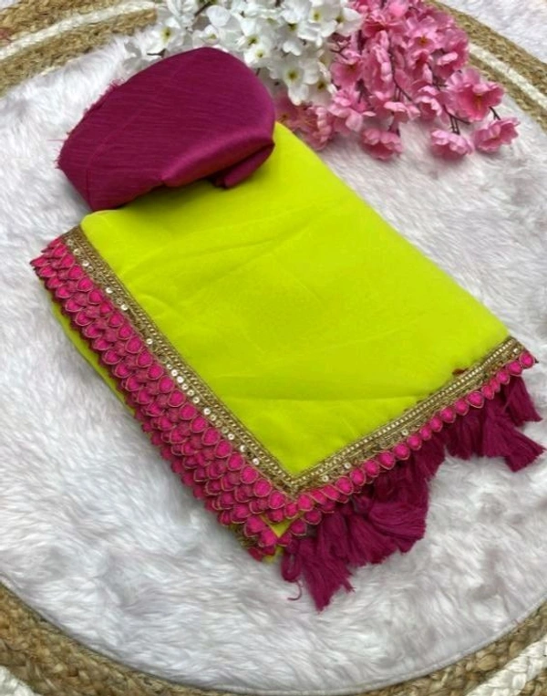 Solid/Plain Mangalagiri Georgette Saree (Pack of 2, Black, Pink) - Rio Grande, Free Size