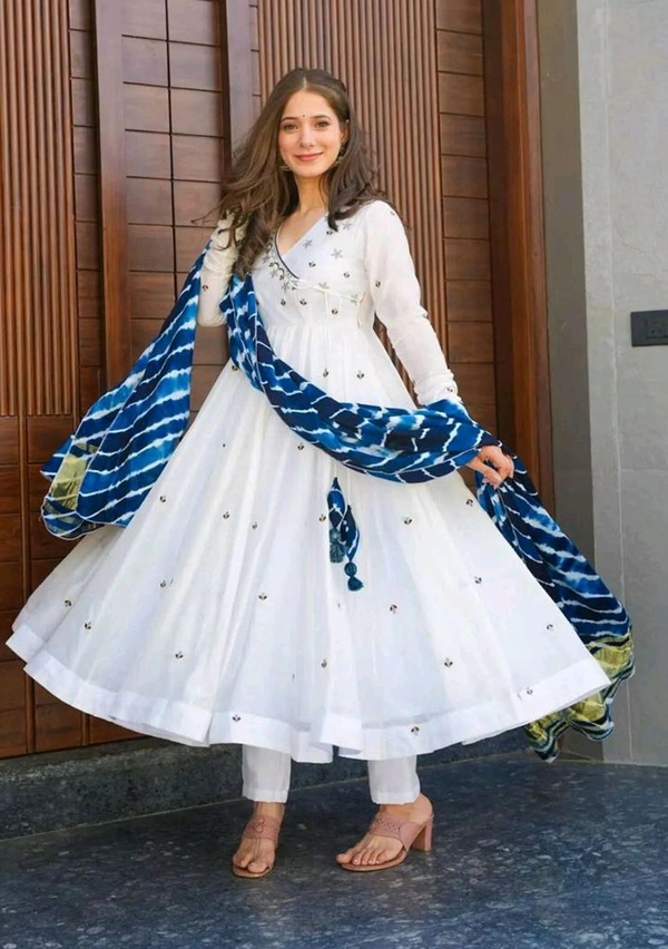 Elegant White Color Georgette Embroidery Sequence Gown - White, XL