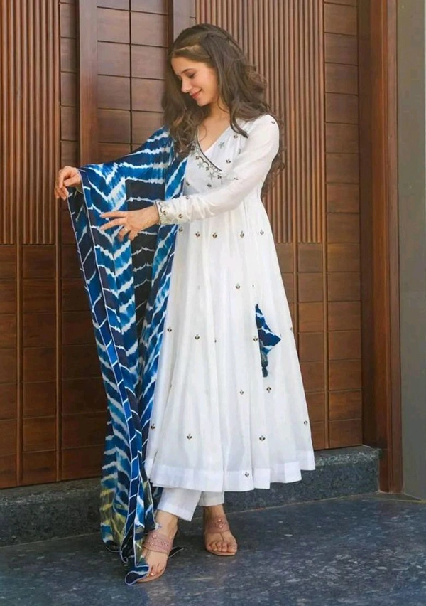 Elegant White Color Georgette Embroidery Sequence Gown - White, XL