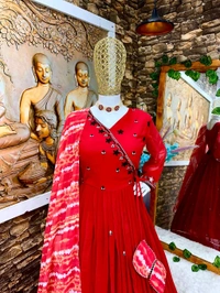 Elegant White Color Georgette Embroidery Sequence Gown - Guardsman Red, XL