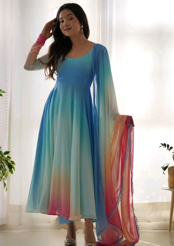 Multicolor Digital Print Faux Georgette Kurta Set - Calypso, XL