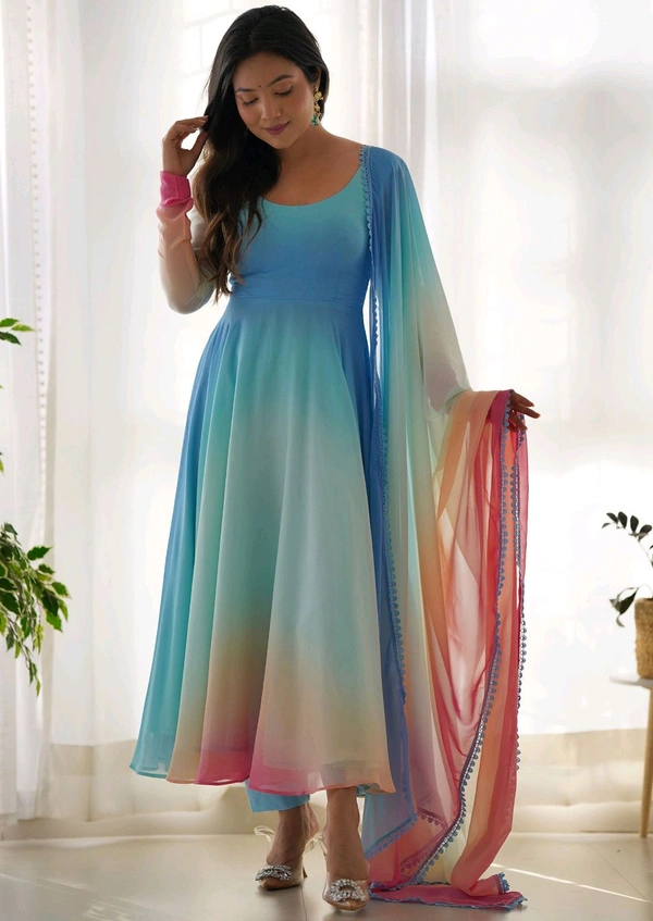 Multicolor Digital Print Faux Georgette Kurta Set - Calypso, XL