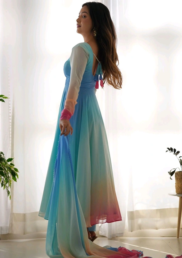Multicolor Digital Print Faux Georgette Kurta Set - Calypso, XL
